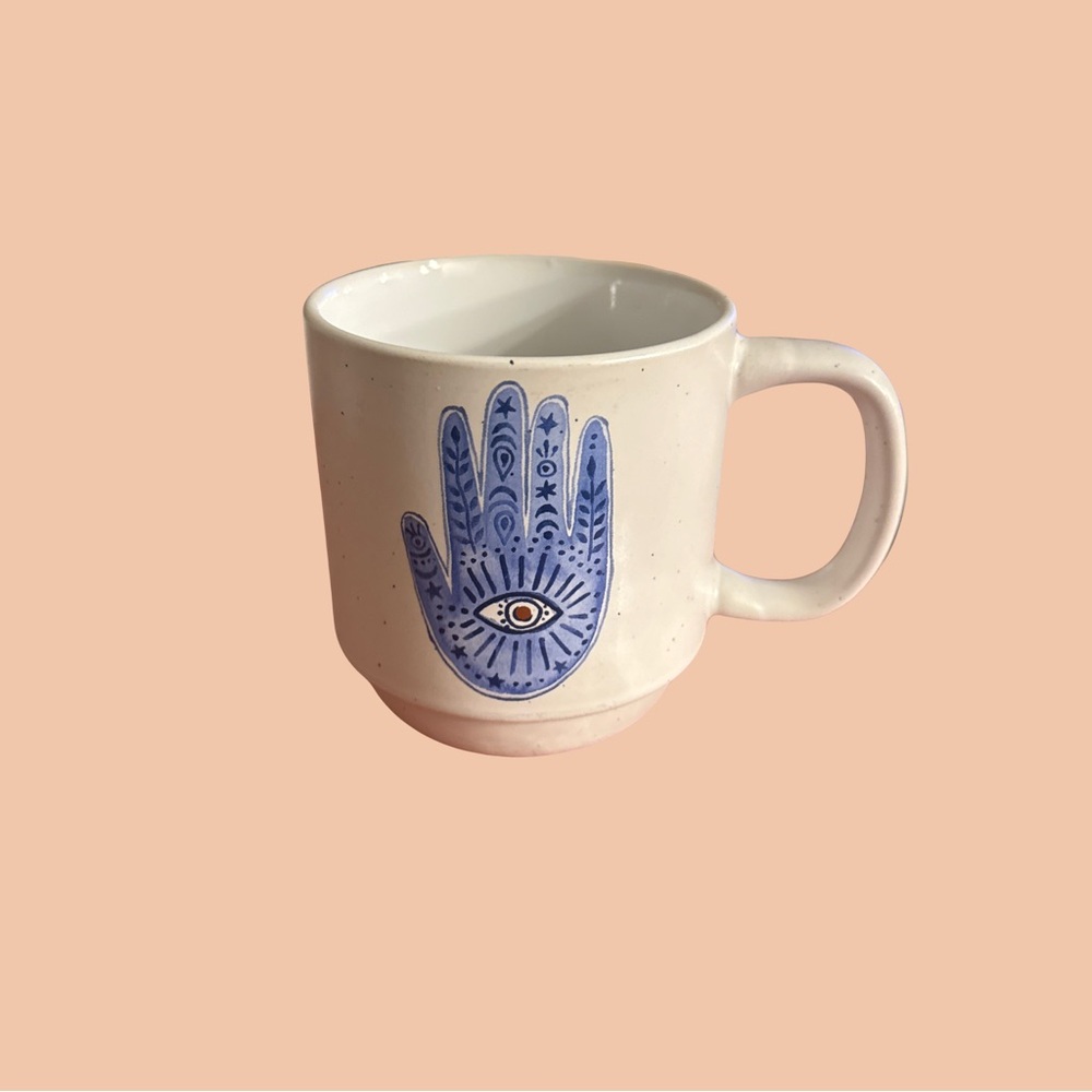 Ceramic Mug with Blue Hand Design